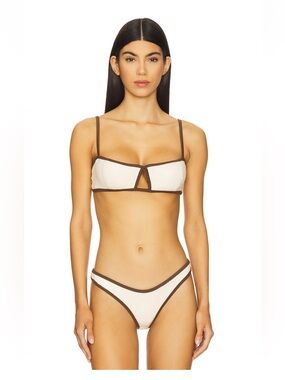 Devon Windsor Sequin Bikini cream and brown set. Top L - Bottom S.